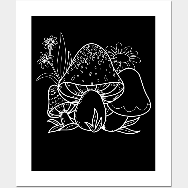 Mushroom Sprouts In Nature Line Art Design Wall Art by Promen Art